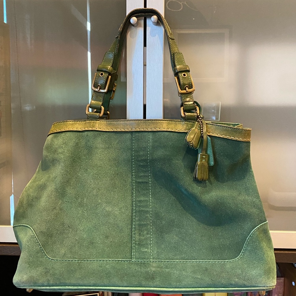 Green suede Coach shoulder bag tote